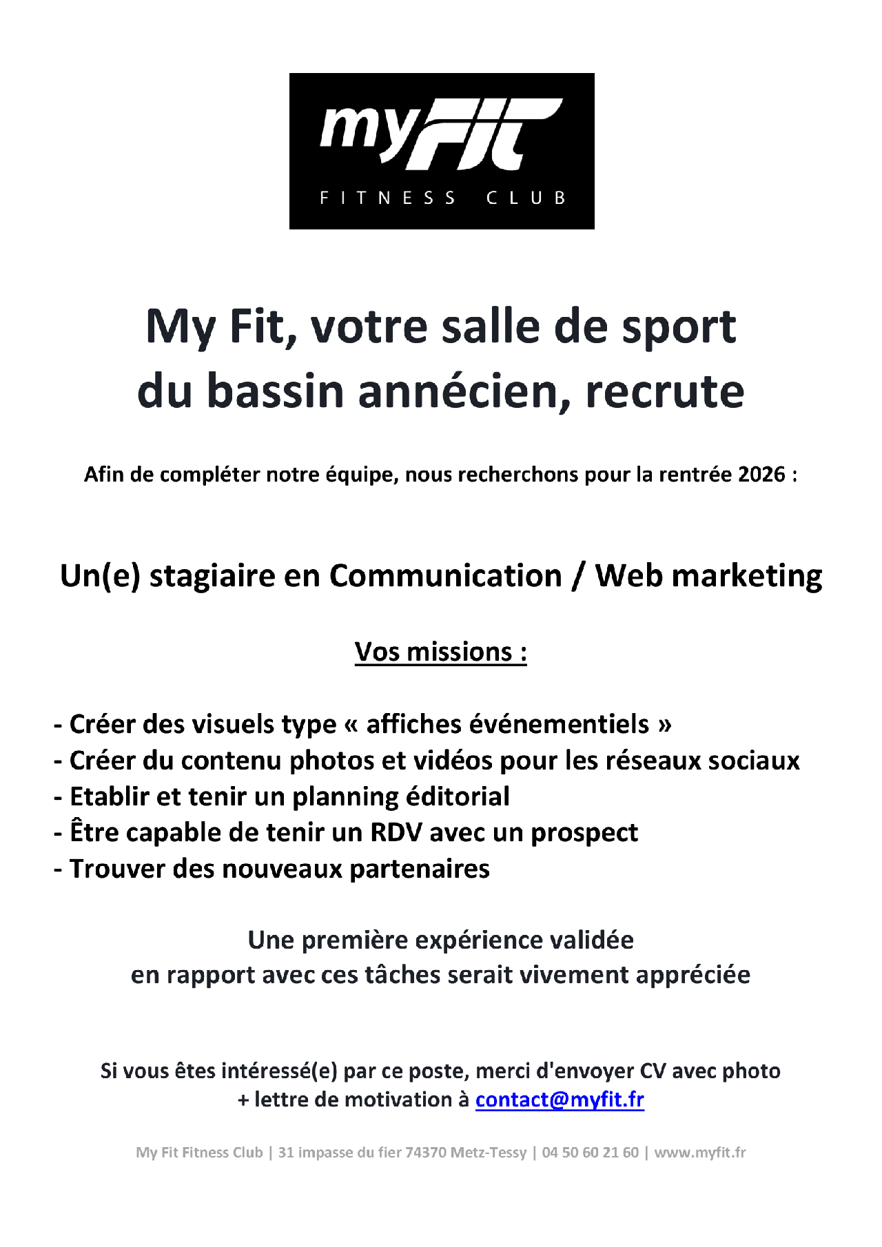 Recrutement d'un(e) stagiaire en Communication / Web Marketing